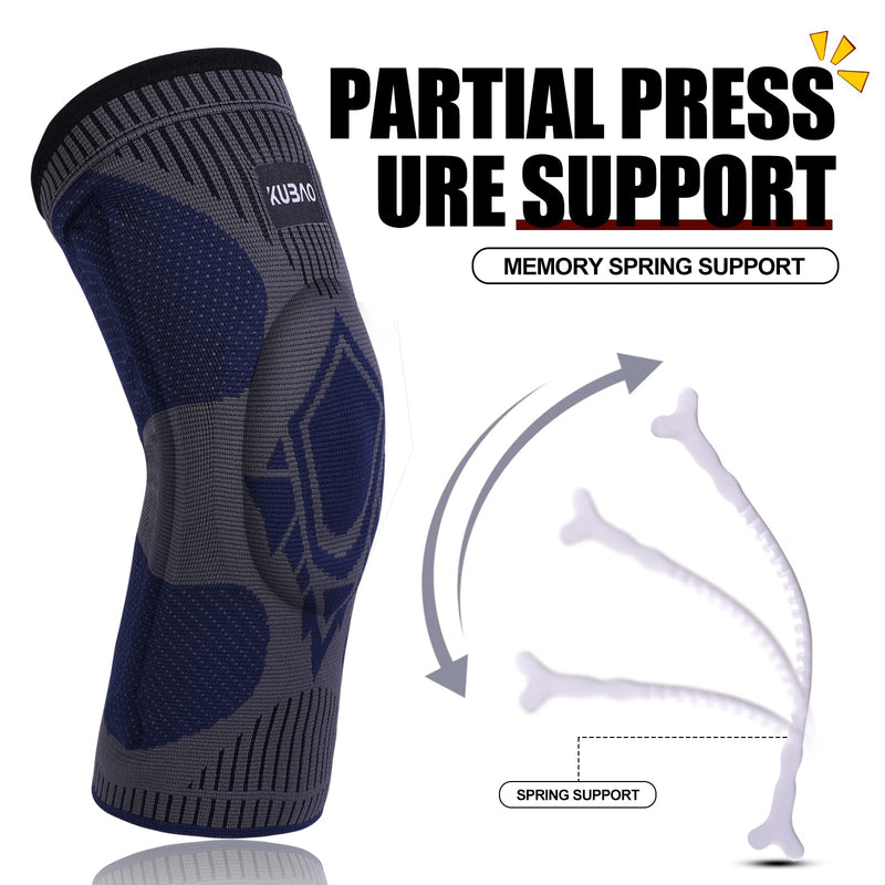 KUBAO Compression knee brace for meniscus tear arthritis pain and support, Knee Support Bandage for Pain Relief, Medical Knee Pad for Work Out, Gym, Hiking, Arthritis, ACL, PCL,One Piece Set A1-Dark Grey Large - BeesActive Australia
