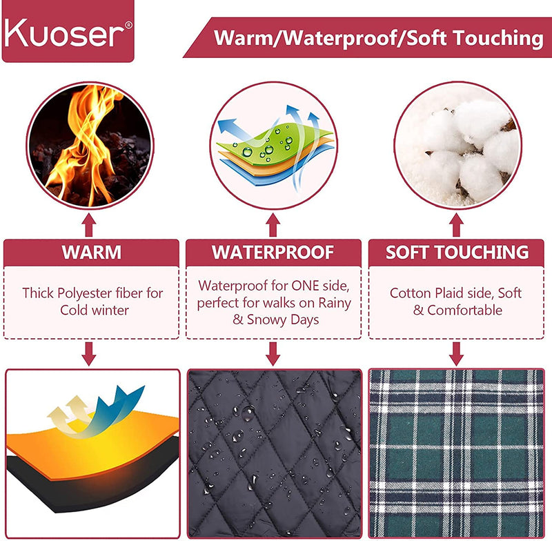 Kuoser Cozy Waterproof Windproof Reversible British Style Plaid Dog Vest Winter Coat Warm Dog Apparel for Cold Weather Dog Jacket for Small Medium Large Dogs with Furry Collar (XS - 3XL) Medium (Pack of 1) Green - BeesActive Australia