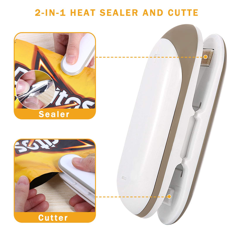 Mini Bag Sealer, PafiBean 2 in 1 Sealer and Cutter Handheld Heat Sealer, with Detachable Hook, Food Storage Snack Fresh Mini Portable Sealer - 2 PACK (Batteries Not Included) - BeesActive Australia