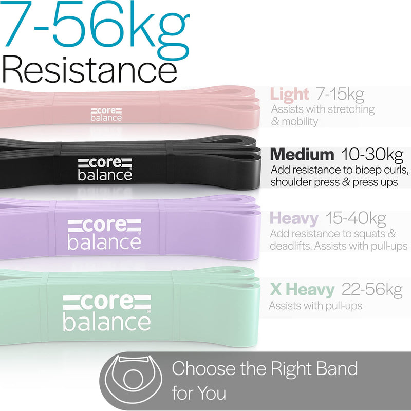 Core Balance Assisted Pull Up Bands Resistance Strength Training Natural Latex (Light to Extra Heavy) Black (Medium) - BeesActive Australia
