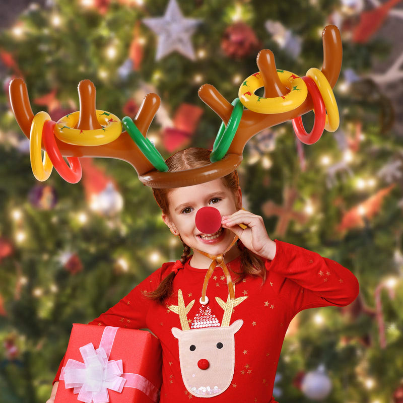 [AUSTRALIA] - Uniqhia 2 Sets Inflatable Reindeer Antler Ring Toss Game (2 Antlers 20 Rings) for Christmas Party Games Brown Anlter 