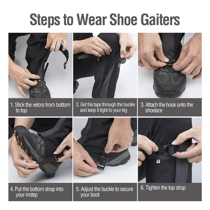 QTECLOR Leg Gaiters Waterproof Snow Boot Gaiters for Snowshoeing, Hiking, Hunting, Running, Motorcycle Anti-Tear Oxford Fabric, TPU Instep Belt Metal Shoelace Hook for Outdoor Black Large - BeesActive Australia