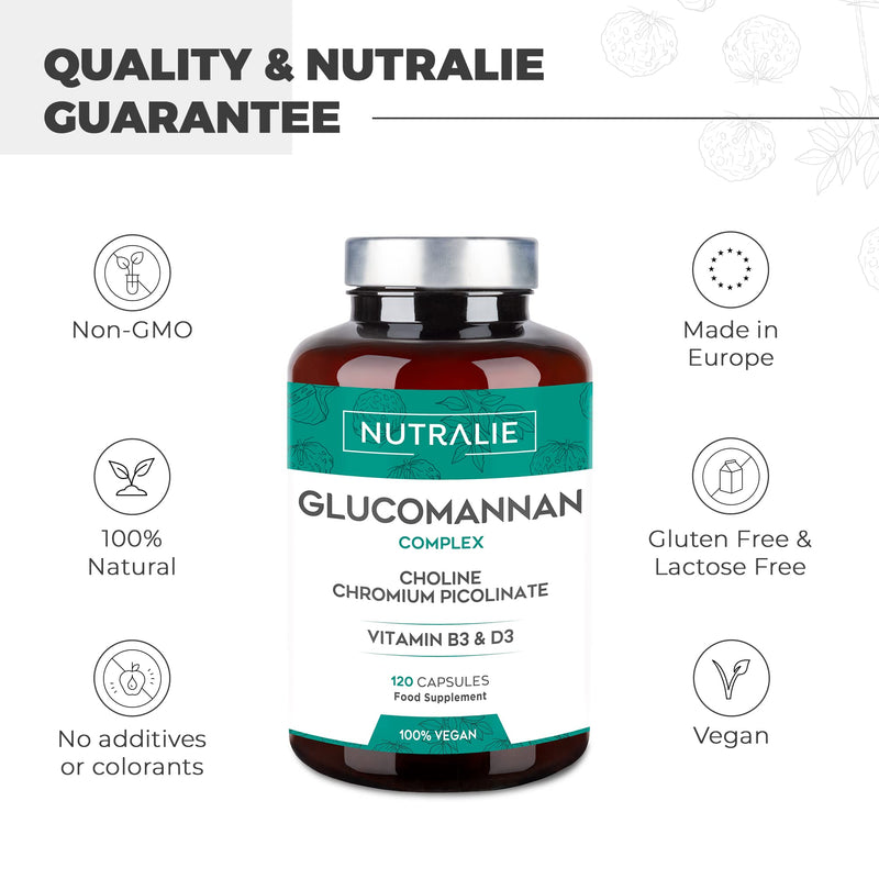 Glucomannan Weight Loss & Appetite Suppressant 100% Natural | Glucomannan Konjac with Choline Bitartrate, Chromium Picolinate and Vitamins B3 and D3 | 120 Vegetable Capsules Nutralie - BeesActive Australia