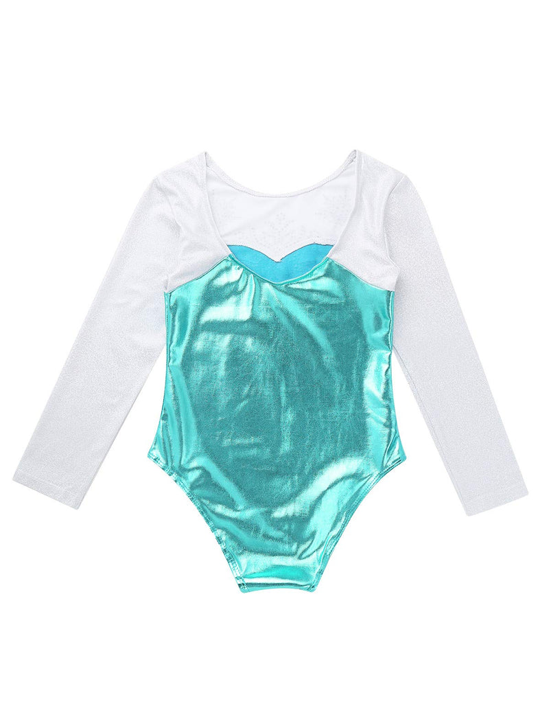 [AUSTRALIA] - moily Little Girls Princess Rhinestone Leotard Long Sleeve Metallic Gymnastics Dance Athletic Jumpsuit Lake_blue 10 