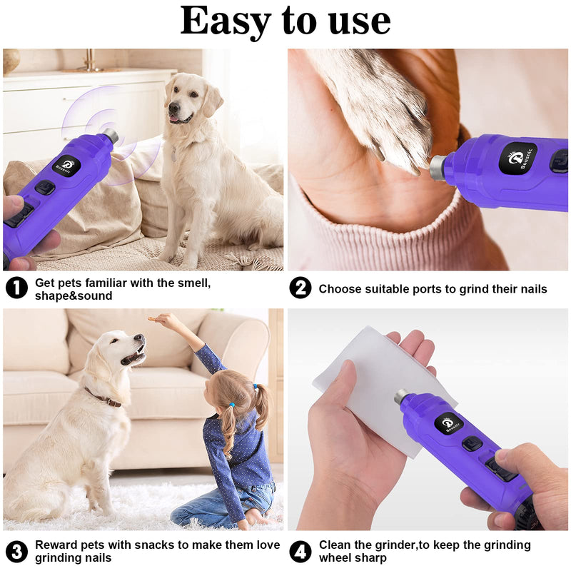 BOUSNIC Dog Nail Grinder with 2 LED Light - Super Quiet Pet Nail Grinder Powerful 2-Speed Electric Dog Nail Trimmer File Toenail Grinder for Puppy Small Medium Large Breed Dogs & Cats Purple - BeesActive Australia