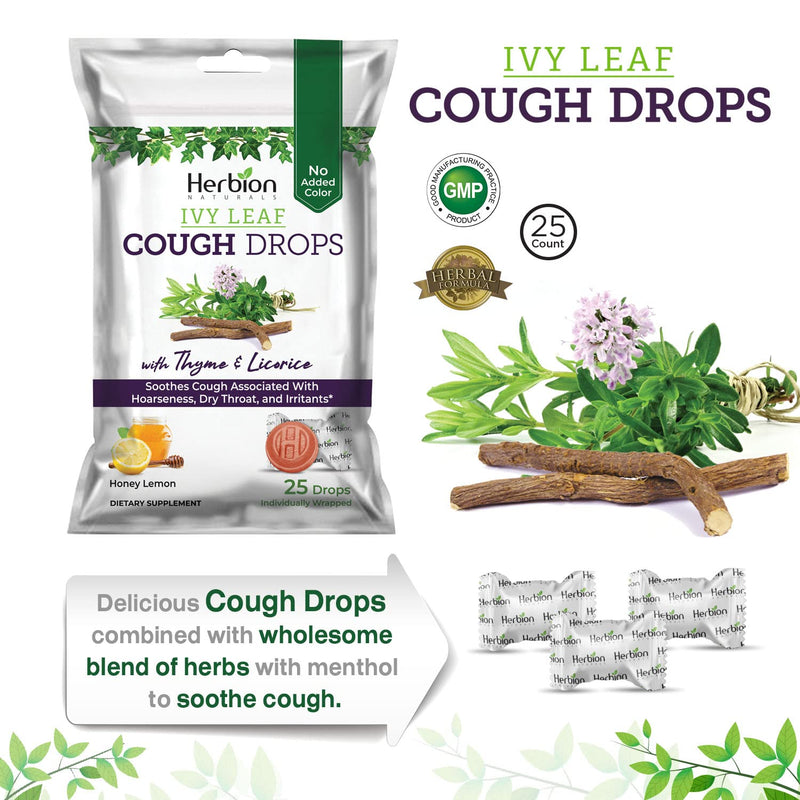 Herbion Naturals Cough Drops with Ivy Leaf and Thyme, Soothes Sore Throat - for Adults and Children 5 Years and Above, 25 Cts - BeesActive Australia