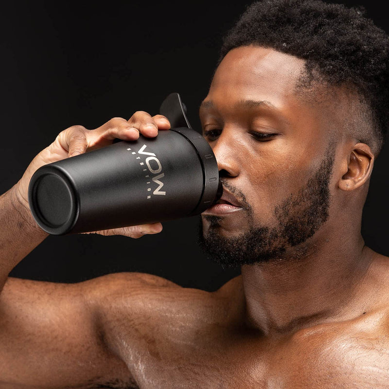 VOW Nutrition Premium Stainless Steel Matt Black Protein Shaker | Durable Water Bottle, Leak Proof, Dishwasher Safe, 750ml (750 ML, Matt Black) 700 ML - BeesActive Australia