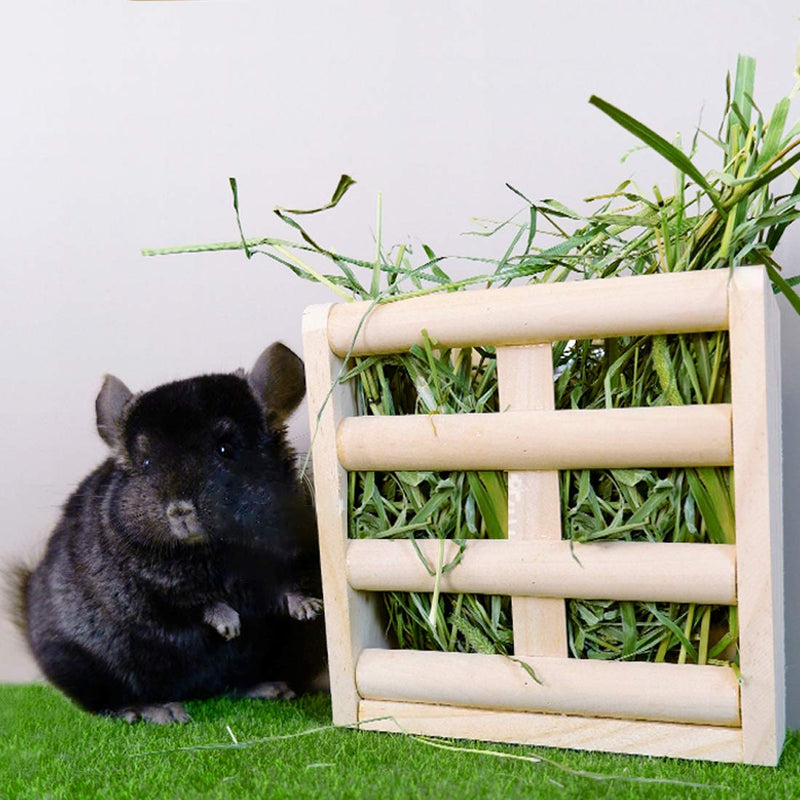 Hamiledyi Rabbit Wooden Hay Rack Bunny Hay Feeder Manger Grass Holder Guinea Pigs Food Dispenser for Rabbits Small Pets Chinchilla Hamster Less Wasted - BeesActive Australia
