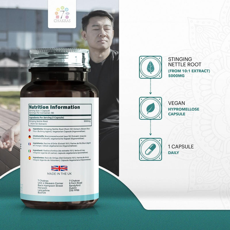 7C Stinging Nettle Root | 90 High Strength Stinging Nettle Root Capsules - 5000mg Nettle Root per Serving from 10:1 Extract | Non-GMO, Gluten & Allergen Free | ISO Certified & Manufactured in The UK - BeesActive Australia