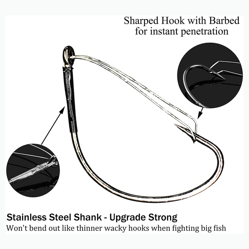 YOTO Wacky Weedless Fishing Hooks - 10/30Pcs Wide Gap Jig Fishing Hook Worm Hook Stainless Steel for Wacky Style 1# (10 Pack) - BeesActive Australia