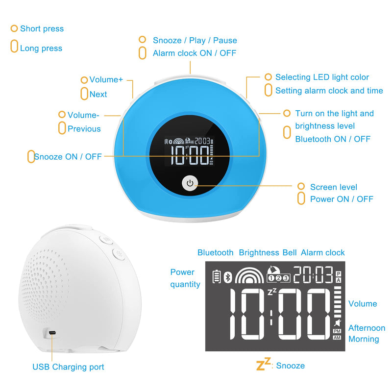 Uplayteck Wake-Up Light Alarm Clocks - Kids Night Light Alarm Clocks with Bluetooth Speaker, 8 Colorful Lights, 4 Brightness Levels, Snooze Function, Bedside Alarm Clock for Adults Kids Teens Bedrooms SG1 - BeesActive Australia