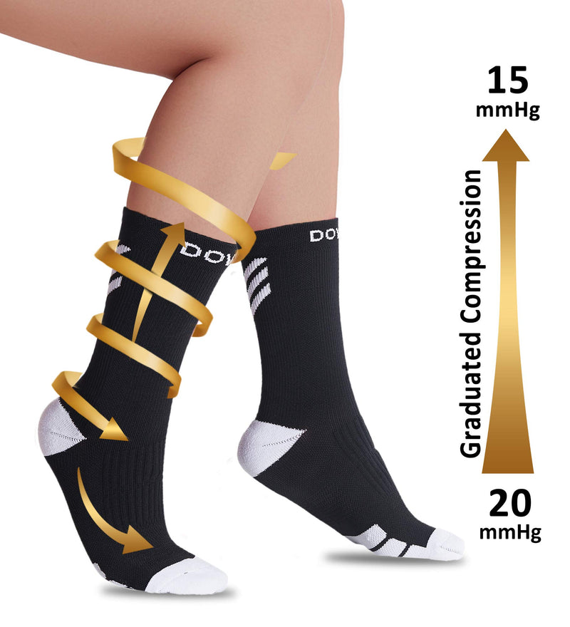 [AUSTRALIA] - Dovava Dri-tech Compression Crew Socks 15-20mmHg (4/6 Packs) Quick Dry Athletic Running Socks Small-Medium Black (4 Pairs) 