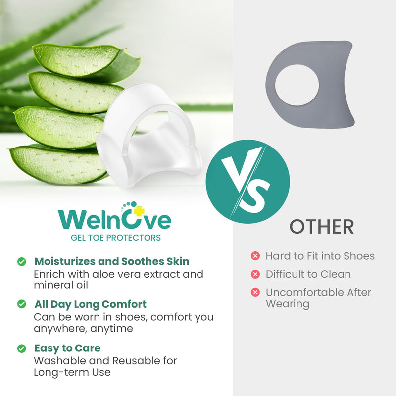 Welnove Gel Toe Separator, 12 Pack Pinky Toe Spacers, Aloe Vera Extract Infused Silicone Little Toe Spacers, Bunion Corrector, Bunion Cushions Pads for Preventing Rubbing & Relieve Pressure Clear(Aloe Vera) - BeesActive Australia