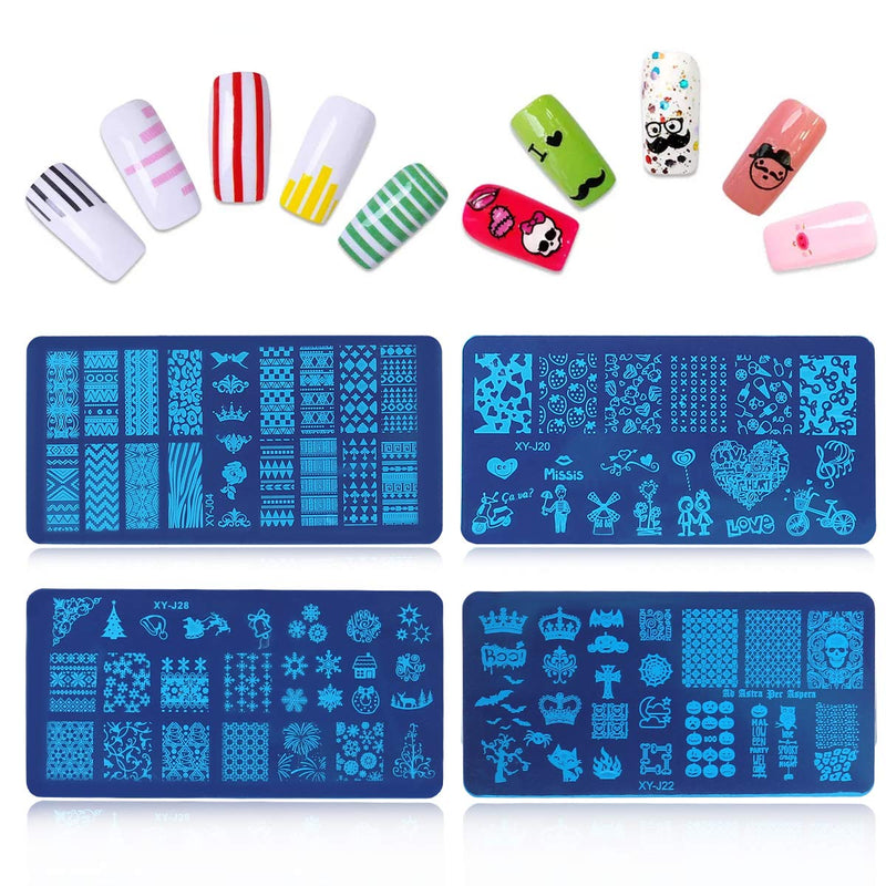 Stamping Gel Kit, MYSWEETY 8PCS 8ml Nail Art Stamping Gel + 4pcs Stamping Plates + 2pcs Nail Art Scraper + 2pcs Stamper+ 2pcs Anti-overflow Latex, Polish Stamping Kit for Nail DIY Printing - BeesActive Australia