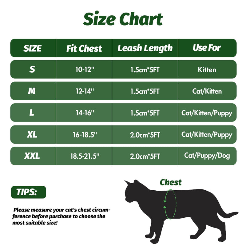 Cat Harness and Leash Set for Walking Escape Proof, Kitten Harness and Leash Adjustable, Small Large Cat Walking Harness and Leash, Lightweight Soft Vest Harness and Leash Green M ( Chest 12-14'') - BeesActive Australia
