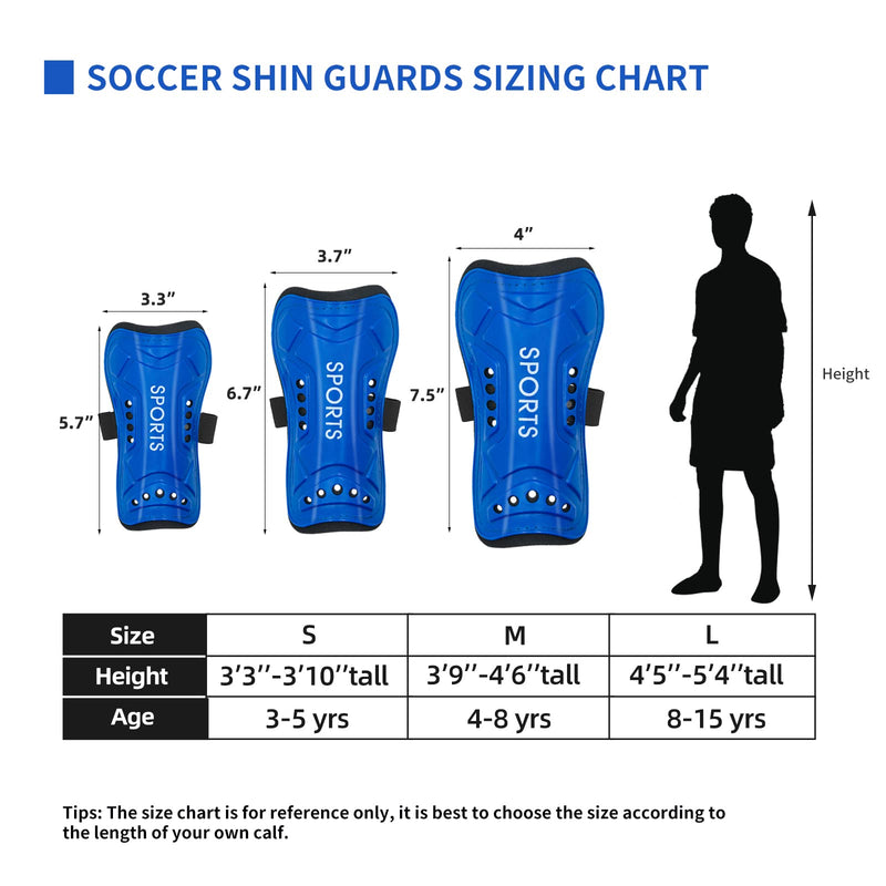 AIMISICAR Soccer Shin Guards Toddler Kids Youth, Shin Pads and Long Soccer Socks for 3-15 Years Old Boys and Girls for Football Games, Lightweight and Breathable Soccer Equipment Shin Guards + Socks, Black + Blue M ( 3'9" - 4'6" Tall ) - BeesActive Australia