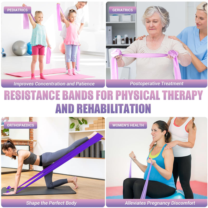 Resistance Bands for Physical Therapy Women, Extended 5.9Ft Exercise Stretch Bands for Yoga, Pilates, Rehab, Fitness and Strength Training, Elastic Workout Bands with Training Poster Purple - BeesActive Australia