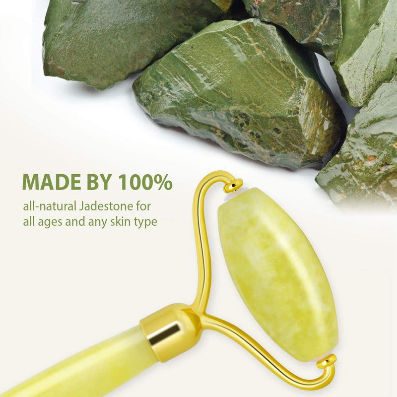Jade Roller, Face Roller, Face Massager Jade Stone Facial Roller for Eye Puffiness Treatment, Skin Tightening, Rejuvenate Face & Neck (Yellow) - BeesActive Australia