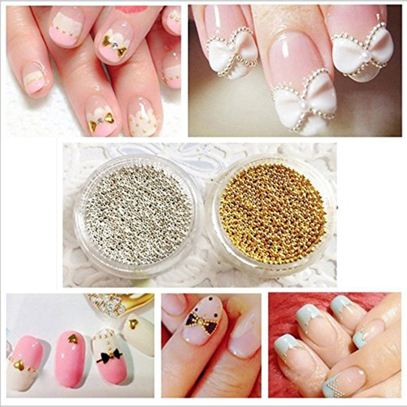 Minejin 3D Nail Art Gold Steel Ball Mini Beads Women Makeup Silver Studs Metal Tips 1mm 4 Boxes 4 Pots Mini Beads - BeesActive Australia