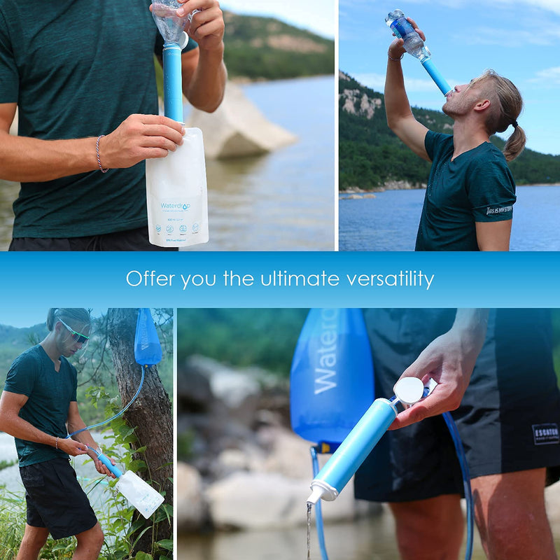 Waterdrop Gravity Water Filter Straw, 0.1-Micron Portable Water Purifier with 1.5 gal Gravity-Fed Water Bag, Survival Gear for Camping and Backpacking, Emergency Preparedness, Pack of 2 - BeesActive Australia