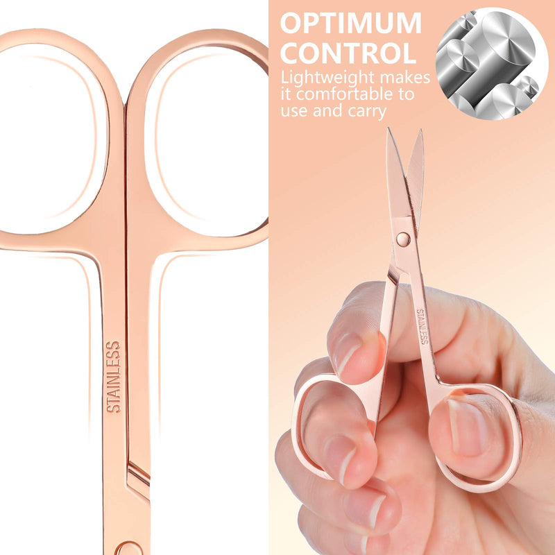 3 Pieces Curved Nail Scissors Stainless Steel Small Nail Scissors Nose Hair Scissors Facial Hair Scissors Cuticle Trimmer Manicure Scissors for Eyebrows, Nose, Mustache, Beard and Nails (Rose Gold) Rose Gold - BeesActive Australia