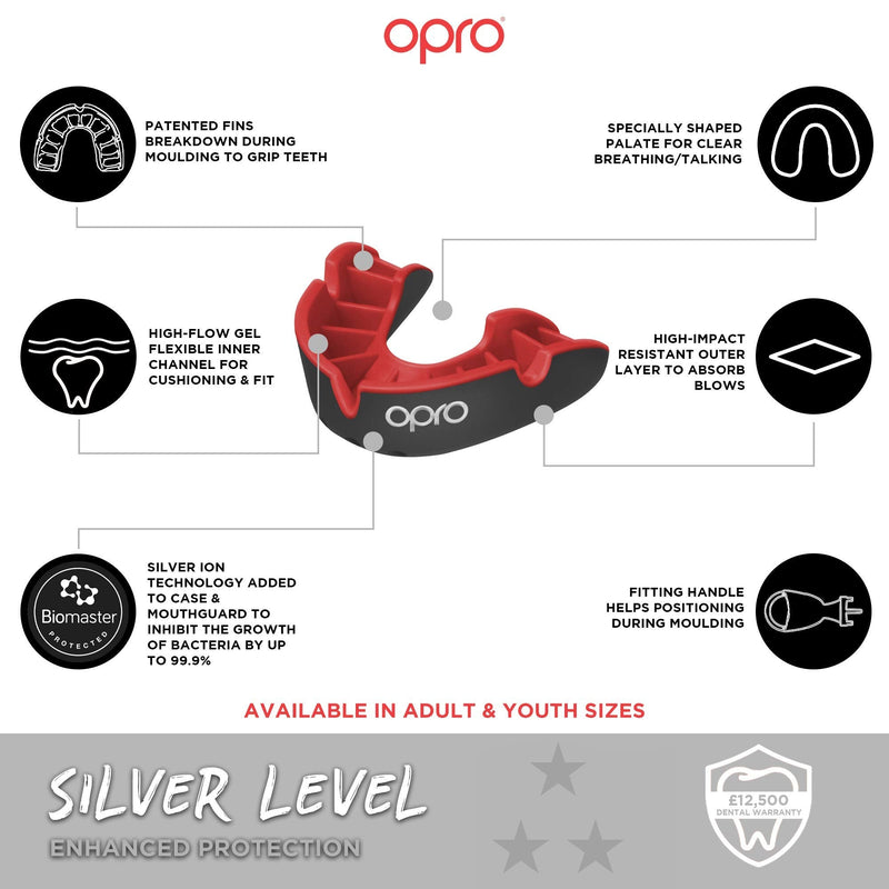 OPRO Silver Mouth Guard | Gum Shield for Rugby, Hockey, Wrestling, and Other Combat and Contact Sports - 18 Month Dental Warranty Blue (Gen3) Youth - BeesActive Australia
