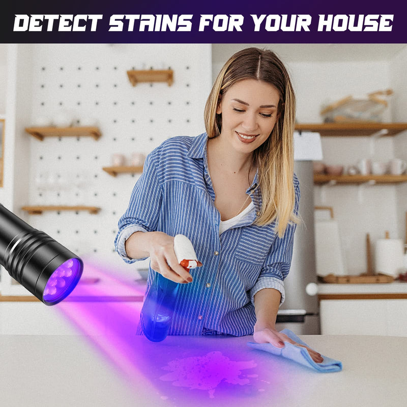 UV Flashlights, 2 Pack Black Light Flashlights with 12 LED and 395 nm Black Light for Pet Urine and House Stains Detecting, 6 AAA Batteries Included - BeesActive Australia