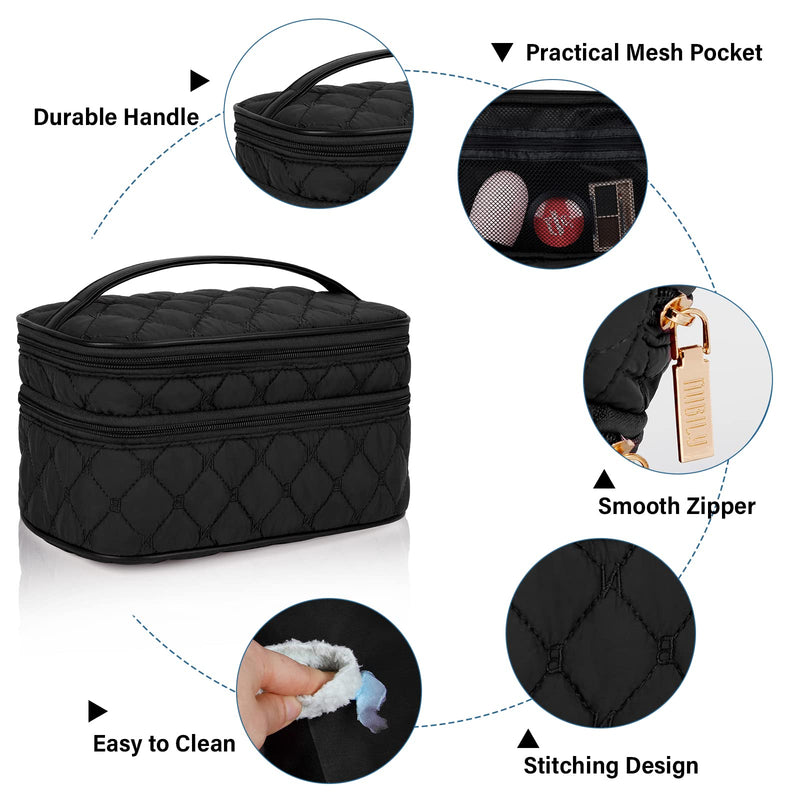 NUBILY Make Up Bag for Women Portable Cosmetic Bag Large Toiletry Bag Double Layer Makeup Organiser Bag Girl Waterproof Vanity Case Black - BeesActive Australia