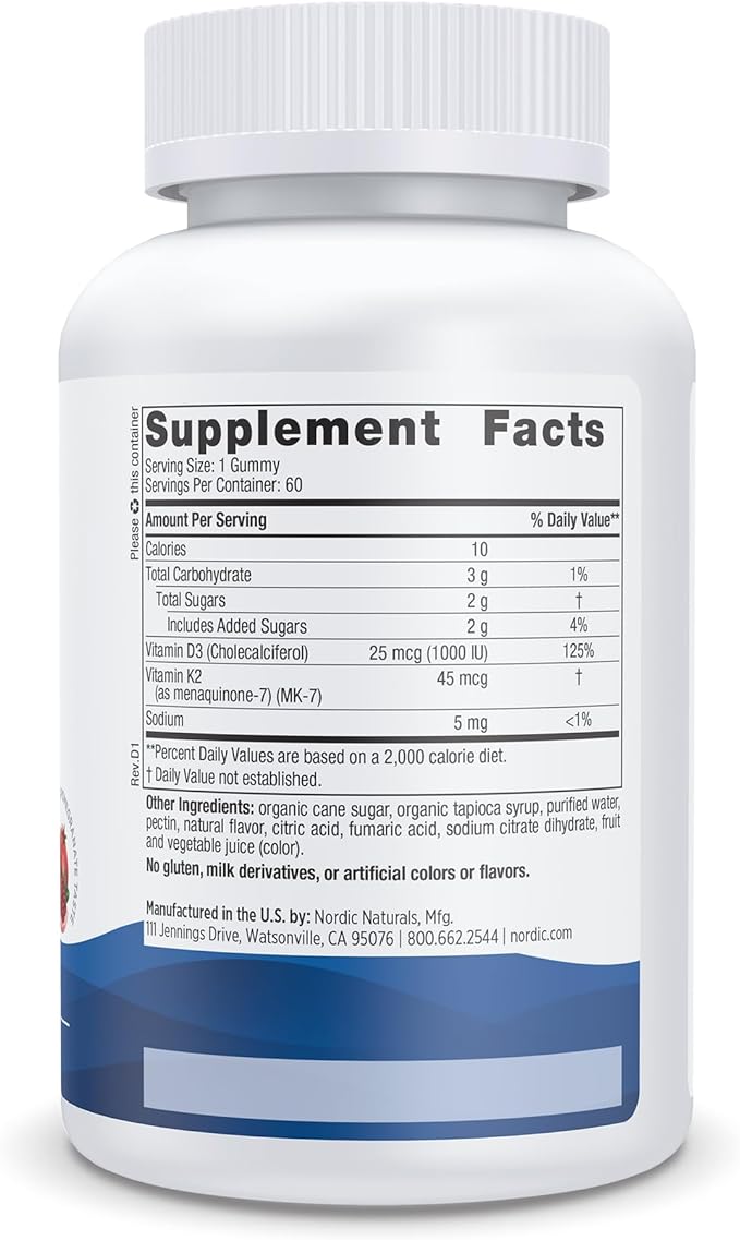 Nordic Naturals Vitamin D3+K2 Vitamin D3+K2 Pomegranate Flavor 60 Gummies [Directly Delivered Overseas] - BeesActive Australia