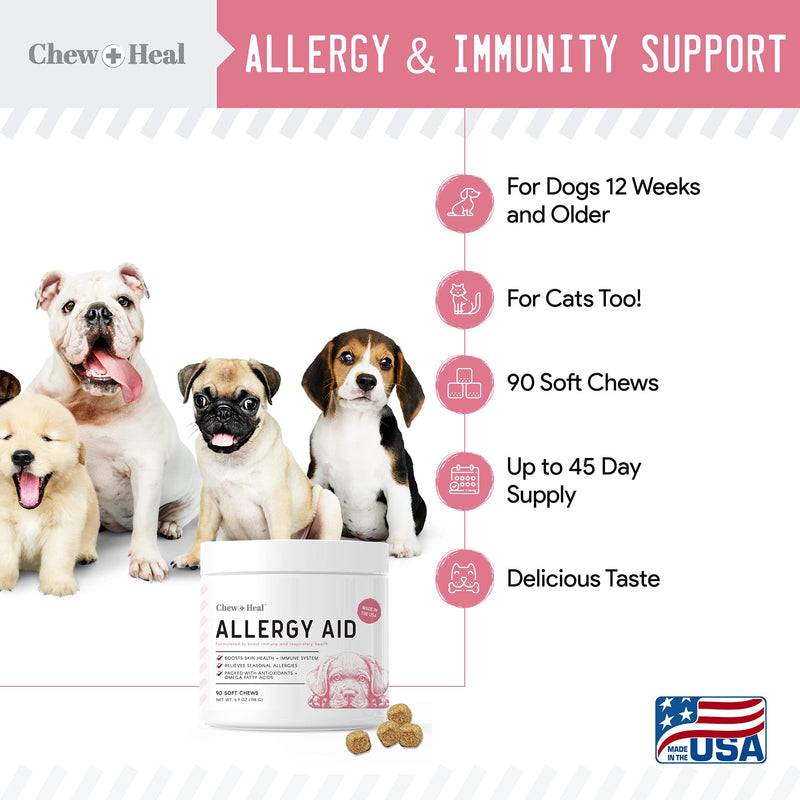 Dog Allergy Chews with Antioxidants, 90 Delicious Soft Chew Treats - Immune System and Respiratory Health Booster for Dogs and Cats - Seasonal Allergies Relief, Skin Health - Made in The USA - BeesActive Australia