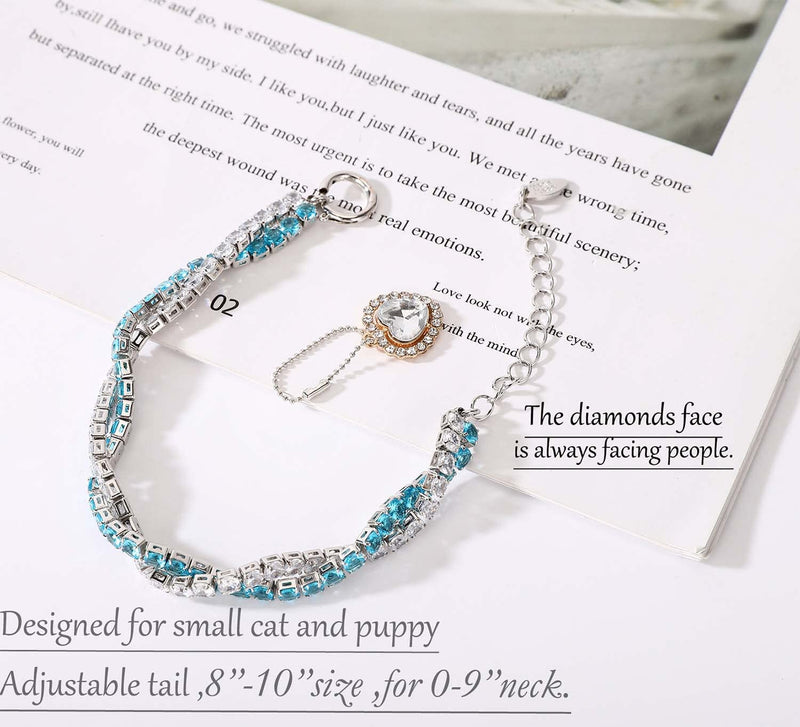 Gold Cat Collar Puppy Zircon Cuban Link Chain Handmade Diamond Iced Heart Pendant Pet Jewelry Necklace Pet Gift Silver&Blue - BeesActive Australia