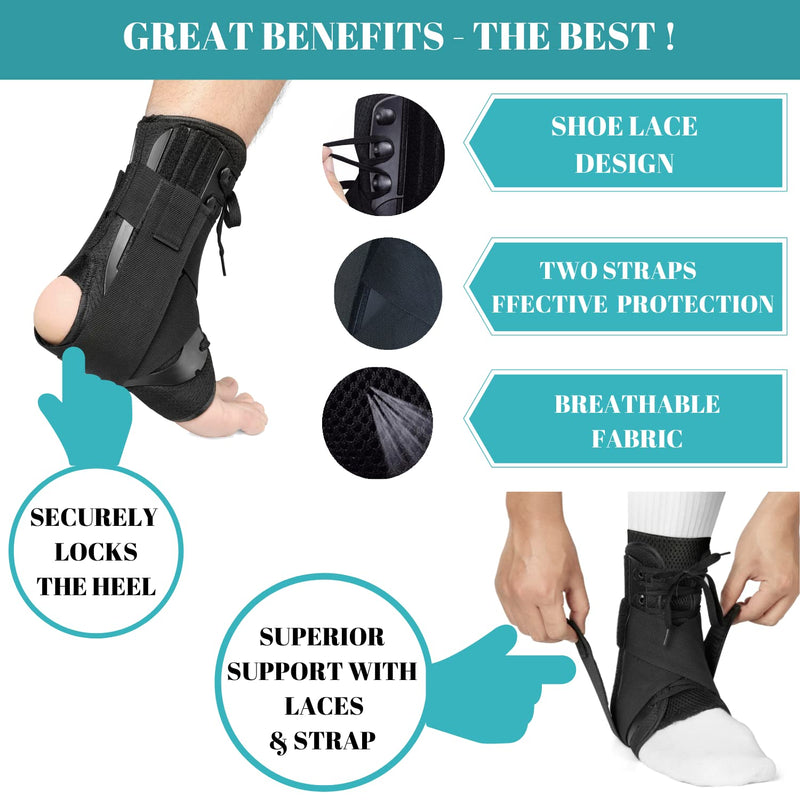 MEDIZED® Ankle Brace, Stabilizer, Lace Up Adjustable Support, Stirrup Compression – for Running, Basketball, Volleyball, Injury Recovery, Sprain, Ankle Wrap for Men, Women, and Children (Large) L (Pack of 1) - BeesActive Australia