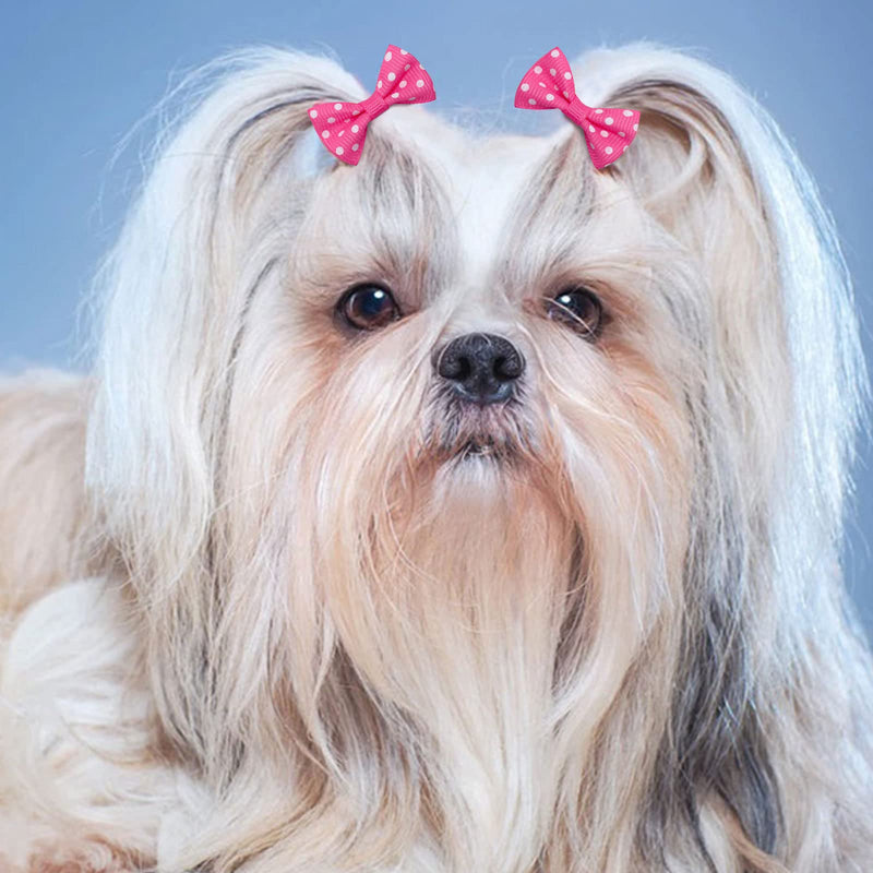 Senniea 80pcs Pet Hair Bows, Pet Hair Grooming Bows with Rubber Bands, Handmade Dog Top Knot Bows, Hair Bows for Grooming Dogs for Girl Pink - BeesActive Australia