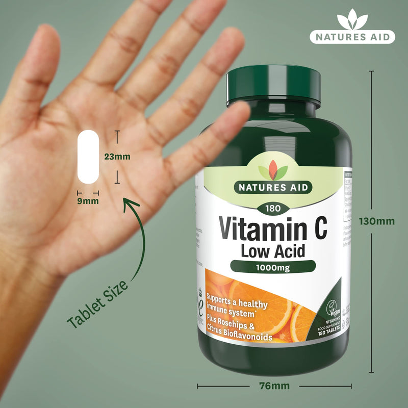 Natures Aid | Vitamin C - 1000Mg Low Acid 180 Tablets | 1 X 180 Tablet Vitamin C Low Acid 1000Mg, 180 Tablets - BeesActive Australia