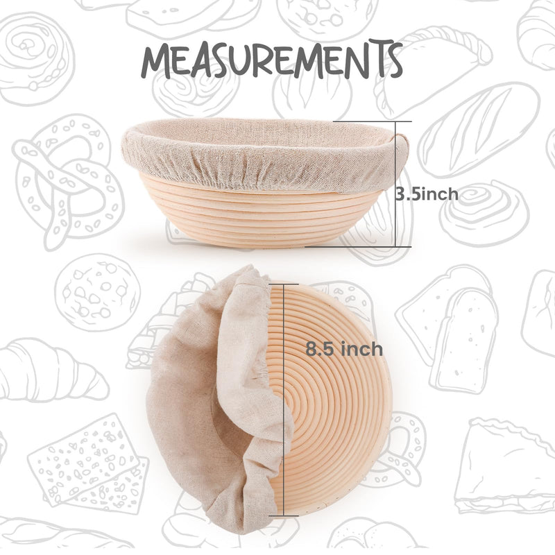 DOYOLLA Bread Proofing Baskets Set of 2 8.5 inch Round Dough Proofing Bowls w/Liners Perfect for Home Sourdough Bakers Baking - BeesActive Australia