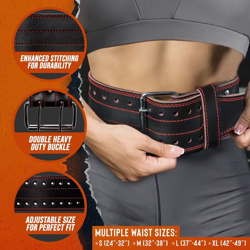ProFitness Genuine Leather Workout Belt (4 Inches Wide) - Proper Weight Lifting Form - Lower Back Support for Squats, Deadlifts, Cross Training Black/Red Small 24"-32" (Waist size not pant size) - BeesActive Australia
