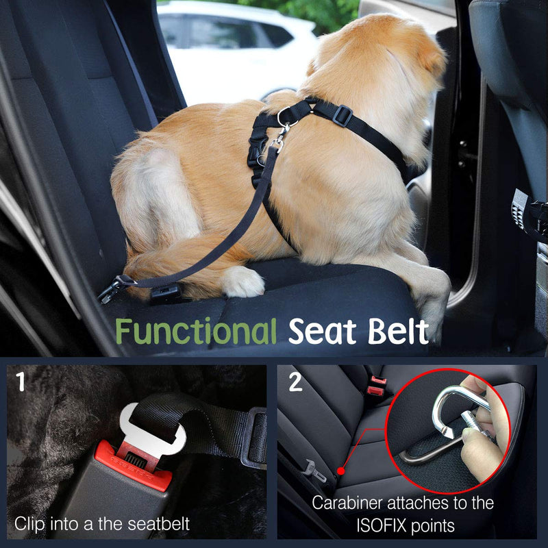 VavoPaw Dog Vehicle Safety Vest Harness, Adjustable Soft Padded Mesh Car Seat Belt Leash Harness with Travel Strap and Carabiner for Most Cars Large (Pack of 1) Black - BeesActive Australia