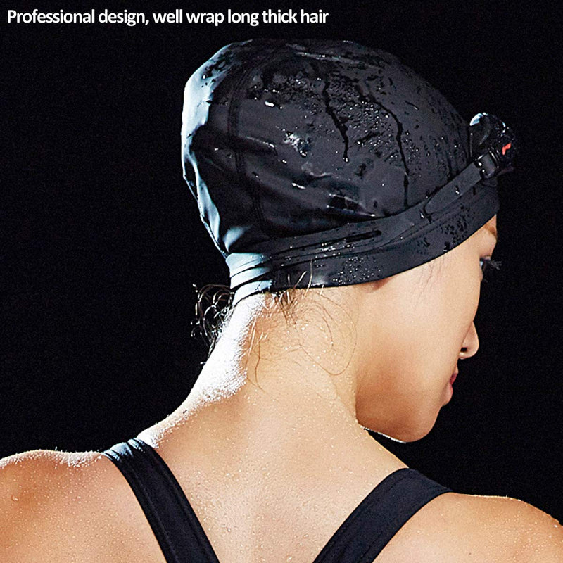 PSMILE Professional Version Polyester Breathable Non-Waterproof Cloth Fabric Swim Cap Swimming Hats Bathing Cap for Water Sports,3 X Black - BeesActive Australia