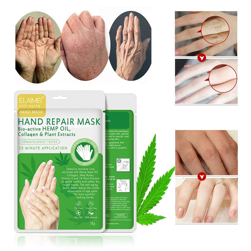 Moisturizing Gloves Hand Mask 5 Pack with Collagen, Shea Butter, Vitamin E - Deep Moisturizing Repair Skin for Dry Rough Hands - Perfect Daily Hand Care Treatment Get Soft Smooth Hands - BeesActive Australia