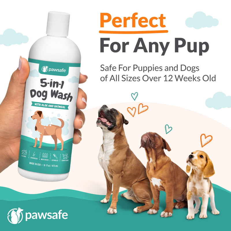 PawSafe Dog Shampoo and Conditioner - 5-in-1 Dog Wash with Moisturizing Aloe and Oatmeal for Dry, Sensitive and Itchy Skin. Helps with Shedding, Dandruff, Allergies and Odor Control - BeesActive Australia