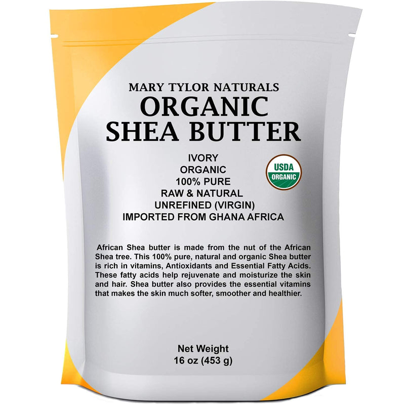 Organic Shea butter 1 lb — USDA Certified by Mary Tylor Naturals — Raw, Unrefined, Ivory From Ghana Africa — Amazing Skin Nourishment, Eczema, Stretch Marks and Body 1 Pound (Pack of 1) - BeesActive Australia