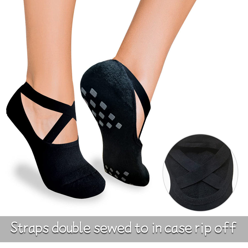 Grip Socks Yoga Socks with Grips for Women and Men Non Slip, Pilates, Workout, Pure Barre, Ballet, Dance, Hospital Socks 01 Black - 3 Pairs 5.5-9 - BeesActive Australia