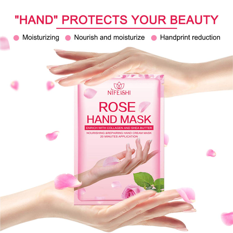 Hand Peel Mask, (5 Pack) Rose Moisturizing Gloves, Moisturizing Natural Therapy Gloves, Exfoliating Hand Peeling Mask for Dry Hands, Baby Soft Smooth Touch Hands, Repair Rough Skin for Men Women - BeesActive Australia