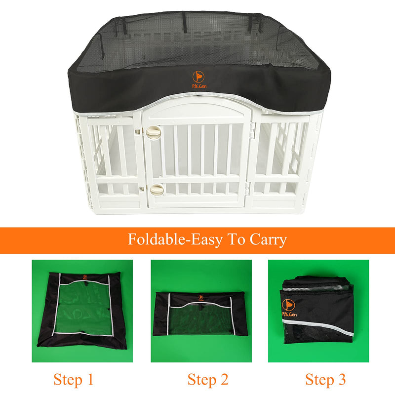 Dog Playpen Mesh Top Cover Pet Play Pen Cover-Keeps Pet Secure from UV Provides Shade Prevents Escape Pet Pen Cover Indoor Outdoor Black Fits 24 32 36 Inch Playpen-[PLAYPEN NOT Included!!!] 36 Inch 4 Panel Black - BeesActive Australia