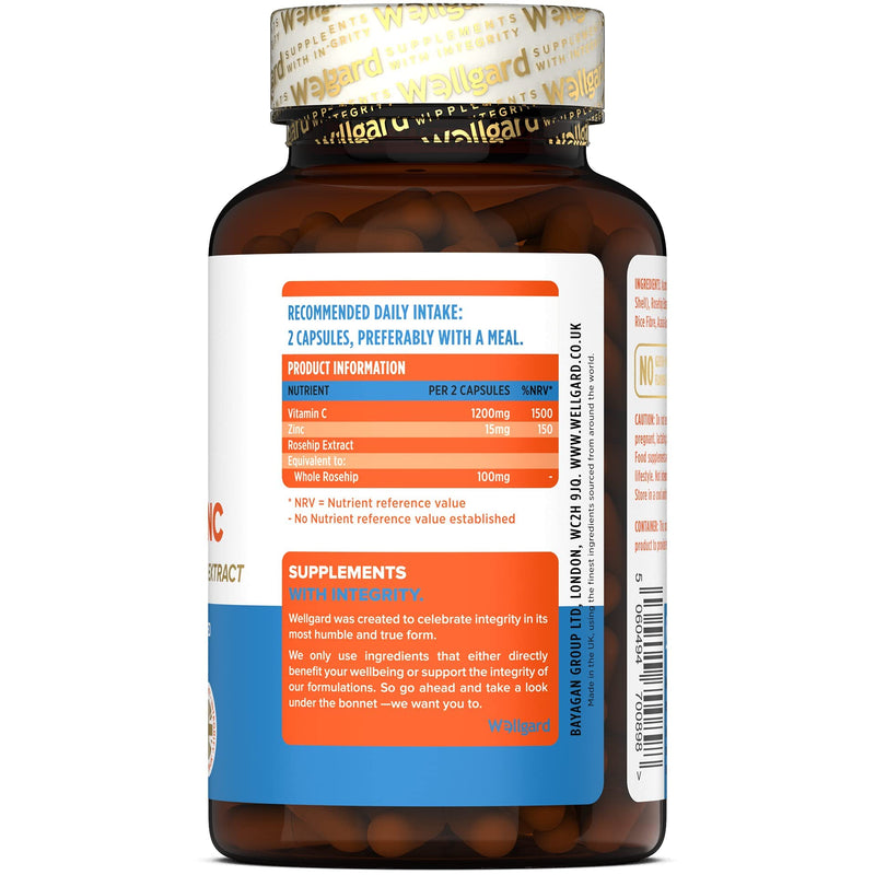 Vegan Vitamin C and Zinc by Wellgard - Maximum Recommended Daily Intake of Zinc, Made in UK - BeesActive Australia