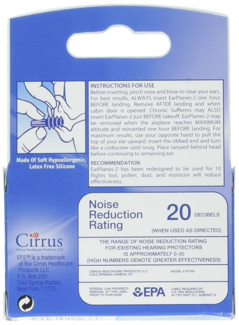 EarPlanes EP2 Ultra-Reusable Earplugs, Airplane Pressure Prevention Earplugs for Adults (1 Pairs) Blue 2 count (Pack of 1) - BeesActive Australia