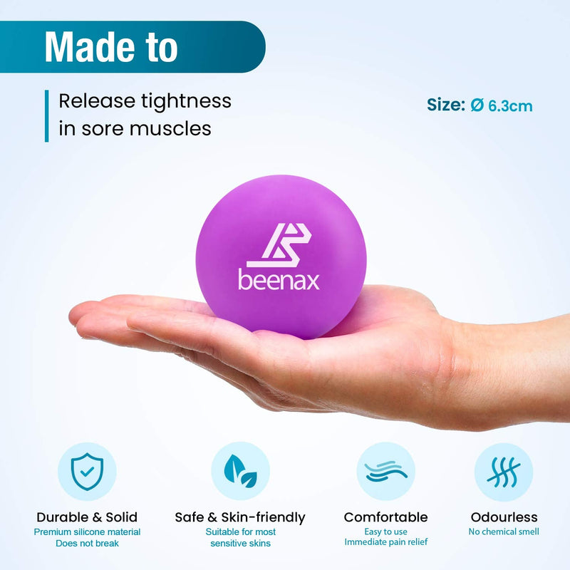 Beenax Lacrosse Massage Ball - Perfect for Trigger Point Therapy, Myofascial Release, Plantar Fasciitis, Deep Tissue, Muscle Relief, Rehab, Physio - Designed to Relieve Stress and Relax Tight Muscle Purple - BeesActive Australia