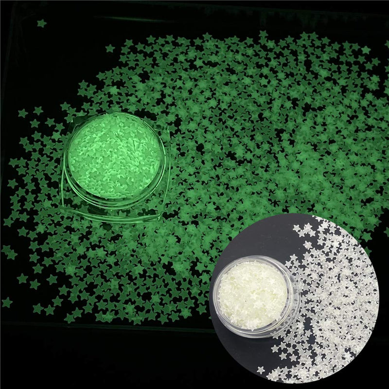 PrettyG 5 Boxes Set Luminous Star Nail Art Glitter Glow in The Dark 3D Holographic Sparky Star Shape Glitter Stickers for Resin DIY Making Art Craft Nail Decoration Accessories Nightclub Makeup Set1 - BeesActive Australia