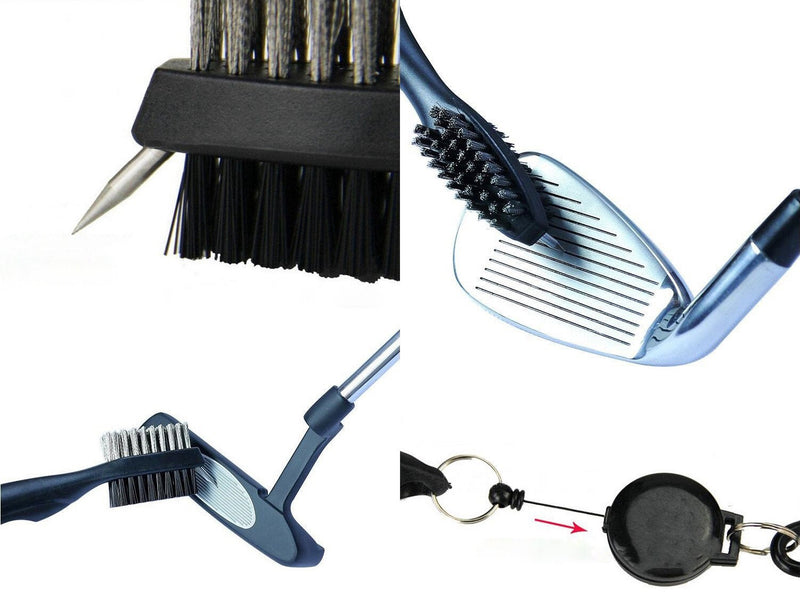Xintan Tiger Golf Tool Set -Retractable Golf Club Brush and 6 Heads Golf Club Groove Sharpener.Perfect Gift for Golfers-Practical Sharp and Clean Kits for All Golf Irons(Blue) - BeesActive Australia