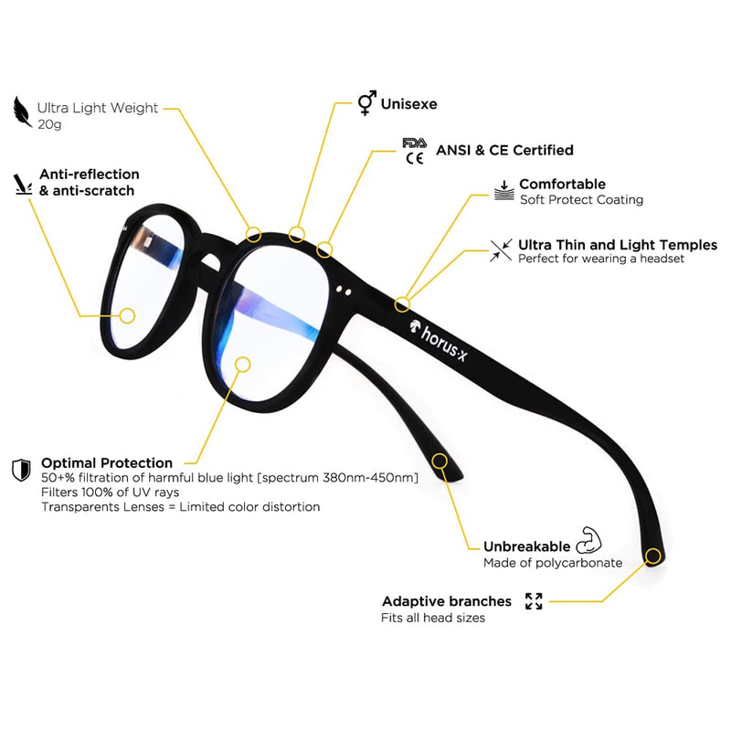 Horus X � Urban Casual Blue Light Blocking Gaming Glasses - Professional Filter Anti-Fatigue for Screens (Video Games, TV, PC) | Clear - BeesActive Australia